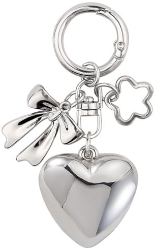 Silber Schlüsselanhänger Damen Herz Bogen Blume Schlüsselring Schlüsselbund Anhänger Schlüsselkette Handyanhänger Schlüsselringe Taschenanhänger Rucksack Bag Charms Cute Keychain Aesthetic Phone Charm