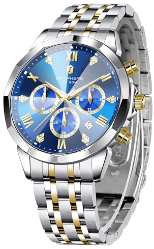 SAPPHERO Uhren Herren Chronographen Diamant Business Edelstahl Analog Quarz Armbanduhr Herren Wasserdicht Leuchtend Datum Luxus lässig Arbeit Herrenuhren Elegante Geschenke für Männer