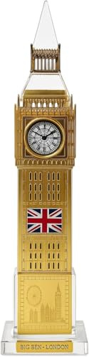 Rose Collections Colour Changing Big Ben London Souvenir – 18cm Light-Up Gold Miniature Clock Tower Replica with Union Jack – LED Ornament on Crystal Base – UK Travel Gift or Desk Decor