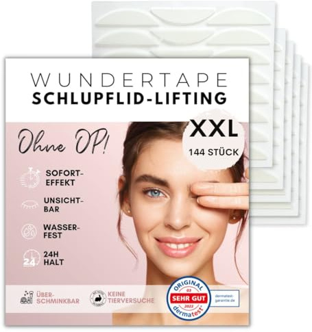 WUNDERTAPE Hängande Ögonlock Strips Ögonlockslyft Tape Remsor för Ögonlockslyft utan Operation (vattentäta, osynliga, 24h hållbarhet, eyelid tape) Ögonlocks-strips osynliga (144 x XXL)