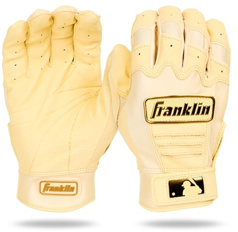 Franklin Sports MLB Baseball Batting Gloves - CFX Pro Adult + Youth - Baseball + Softball Vanilla/Gold, Adult Large