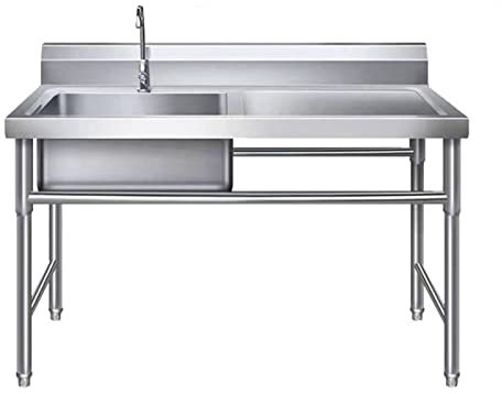 Évier de buanderie en acier inoxydable Évier de préparation et de service de cuisine commerciale Évier autoportant avec égouttoir Grande cuve simple