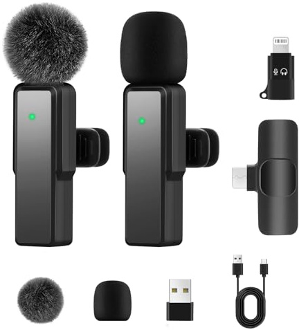 Koilboane Micro Cravate sans Fil pour iPhone/Telephone Android/Ordinateur Portable, Microphone à Revers USB C pour Enregistrement Vidéo, Vlogging, TikTok, Youtube, Streaming