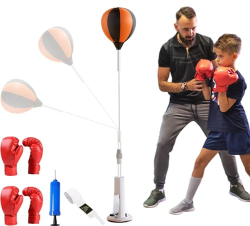 Boxständer, 130-150cm Höhenverstellbarer Punchingball, Boxbirne Stehend mit Starken Saugnäpfen, Box Ständer Standboxtrainer mit 2 Paar Handschuhe 1 Pump Geeignet für Boxausrüstung, Workout-Ausrüstung