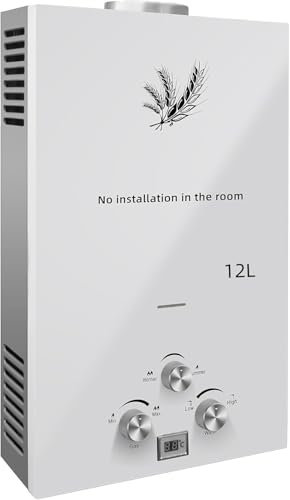 Chauffe-Eau à Gaz Instantané 12LPM 24KW Chauffe-eau à Gaz GPL Propane Butane,Pression d'eau de Démarrage Super Basse,pour la Maison et I'extérieu (12L 24KW)