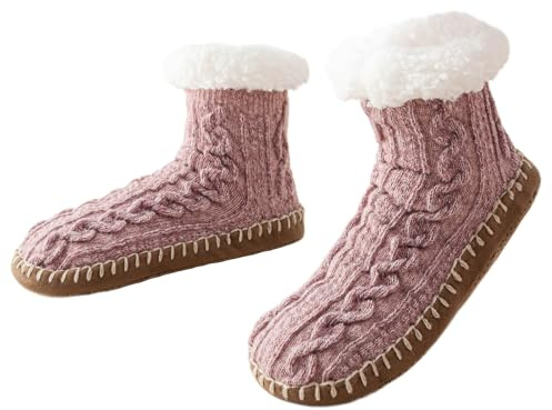 Vihir Chaussettes Chaussons Antidérapantes Femme Chaussettes Pantoufles Épais Chaussettes d'hiver Chaud Chaussettes de Noël 38-42 EU