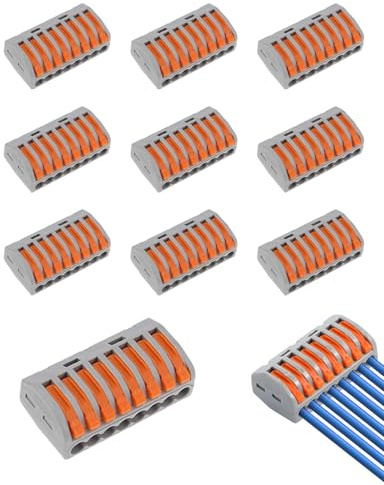 GAJUS 10PCS Connettori per Cavi Elettrici a 8 Porte, 250 V, 32 A, Morsetti Elettrici, Morsetti di Collegamento Rapido, Compact Connettore, per Installazioni Domestiche e Industriali