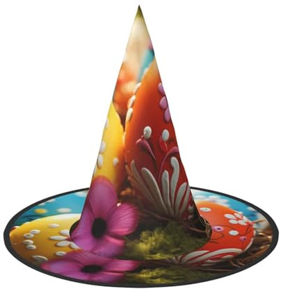 KLLTYHMU 1 chapeau de sorcière d'Halloween avec jolis œufs de Pâques, chapeau de sorcière, chapeau flottant pour homme et femme, accessoires de costume d'intérieur ou d'extérieur, décorations