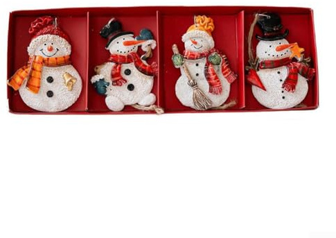 4 st juldekorationer i harts med jultomten och snögubbe-figurer designade för att dekorera julgranar och utomhussemester utrymmen (snö)