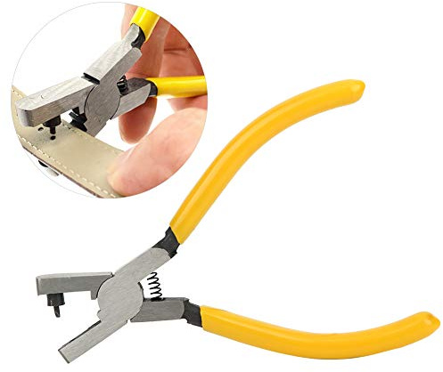 FTVOGUE Pinza Perforatrice Per Orologi, Attrezzo Per Cinturini In Pelle In Acciaio Al Carbonio Per Riparazione Orologi E Artigianato Fai Da Te, Gialla 5,5 Pollici, Perforatrice Di Precisione Per