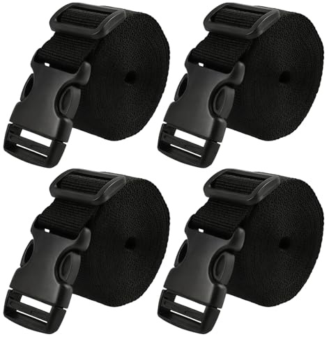Sangle de Serrage 25 mm x 3 m avec Boucle Rapide, 4 Pièces Courroies en Polypropylène 1000D Noir pour Fixation Bagages Camping Tente Arrimage Valise Voyage