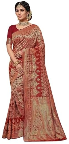 IMTRA FASHION Sari Para Mujer Sari De Seda Banarasi Indio Tejido Con Pieza De Blusa Sin Coser