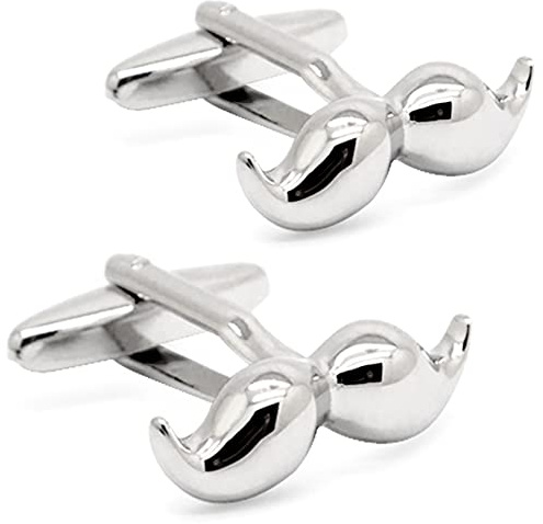 HONEY BEAR Boutons de manchette pour homme barbe, moustache Cadeau de mariage (argent)