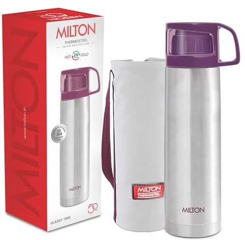 Milton for Hot Drinks 1000 ml (34 oz), 24 Hours Hot and Cold, Stainless Steel Water Bottle, Double Walled Vacuum Insulated Flask for Hot Coffee, Thermosteel, Leak Proof, Glassy, Purple