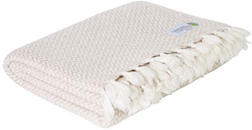 Manta/Plaid de Cachemir y Lana con diseño de espiguilla: Camel/Marfil - 130 x 200 cm