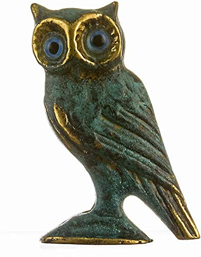 Vackra grekiska statyer Uggla av Aten visdom massiv brons skulptur antik grekisk grön-guld handgjord