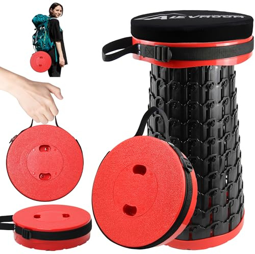ALEVMOOM Telescoping Stool with Thick Cushion, H18.1“ D10.24” Portable Collapsible More Sturdy Capacity 600Ib, Retractable Collapsible Camping Adjustable Folding Stool for Hiking Garden BBQ