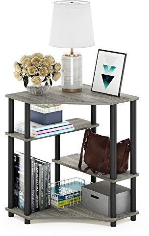 Furinno Turn-N-Tube Bureau d'angle peu Encombrant avec Étagères, Chêne Français Gris/Noir