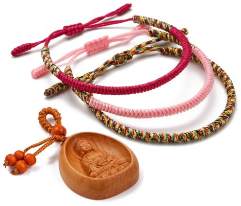 LUCKY BUDDHIST - 3 tibetanska lyckliga armband + buddhistisk gåva! - Handgjorda. Justerbar till din handled. För män och kvinnor. Vänskapsarmband av flätat tyg