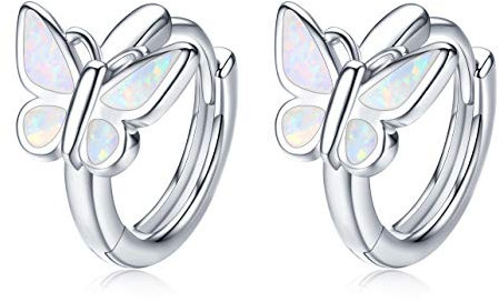 Schmetterling Ohrringe 925 Sterling Silber Opal Creolen Mädchen Schmetterling Schmuck Geschenke für Damen Kinder Mama