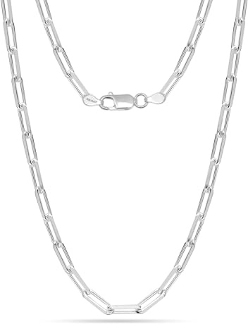 LeCalla Collar de cadena de eslabones con clip de papel con corte de diamante italiano de 3,5 mm plata esterlina 925 para adolescentes y mujeres de 16 pulgadas