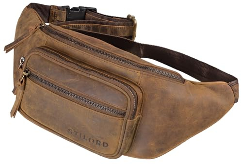 STILORD Brodie Bauchtasche Leder Groß Crossbody Gürteltasche Handy Hüfttasche Modern Vintage Fanny Pack für Joggen Reisen Brusttasche XL Echtleder Farbe:vinto - braun