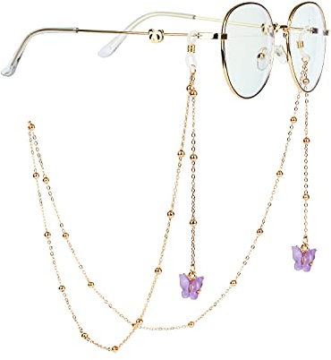 AININI 27.5 inch Eyeglass Chains Butterfly Gold Bead Mask Lanyard Mask Chains and Cords Eyeglass Necklace Eyewear Retainer String Holder Around Neck for Women