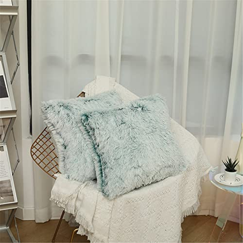 EXQULEG 2er Set Kissenbezüge,Dekokissen Zierkissenbezüge Deko Kissen Kunstfell Schaffell Lammfell Langhaar Zierkissen Kissenbezug Fellimitat Sofakissen Kissen,45x45cm (Wassergrün)