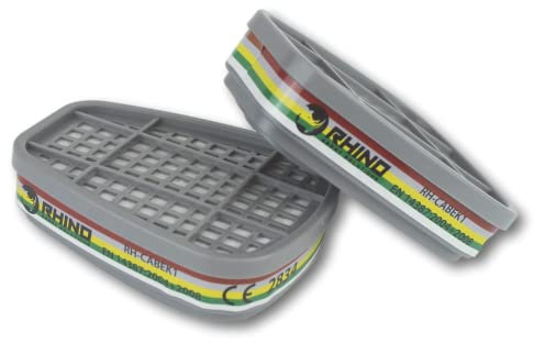 Lot de 2 Cartouches de Charbon Actif Rhino ABEK1 (Vapeurs Organiques, Inorganiques, Gaz Acides et Ammoniac) pour Masques Complets et Semi-Masques Type RH-M101, RH-7011 et Masque 3M