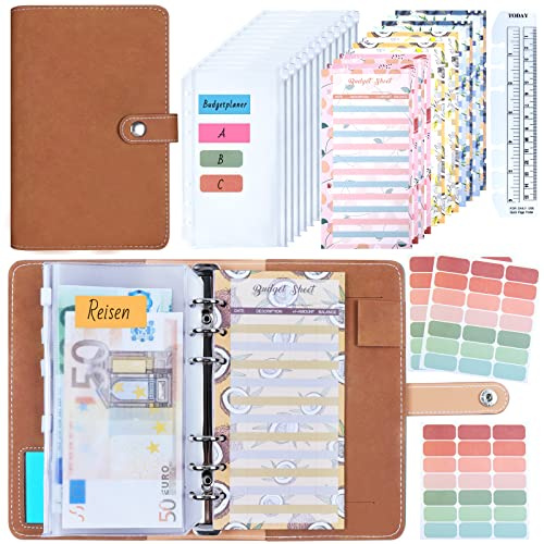 Budget Planner German Budget Binder A6 - ANYUKE Economy Challenge Budget Planner Money Book with Covers Buget Binder Financial Planner Ring Binder Folder Organiser for Money Storage Stapler