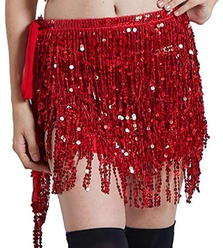 JK Home Jupe à Paillette Ceinture de Danse Rouge