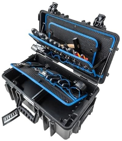 STROXX® TOOLCASE Werkzeugset |31-Teilig| Made in Germany | Werkzeugkoffer | Werkzeugkasten | mit Maul- und Ringratschenschlüssel | Schraubendreher | Hammer | Zangen | Bandmaß | Bits | HSS-Bohrer