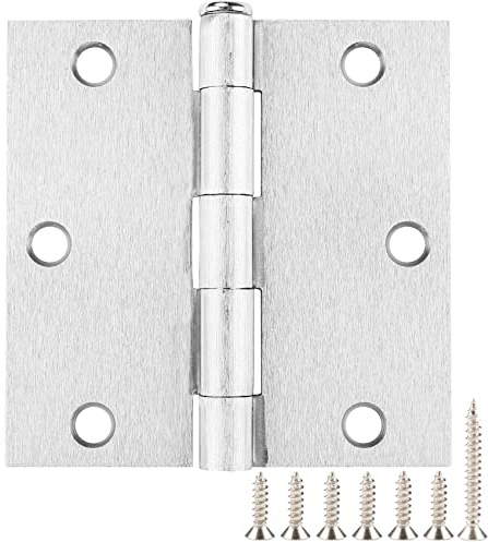JIW 30 Pack Brushed Nickel Square 3.5 Door Hinges with 6 Holes, Satin Nickel Finish, Contemporary Style, Steel Material, Mortise Mounting Type