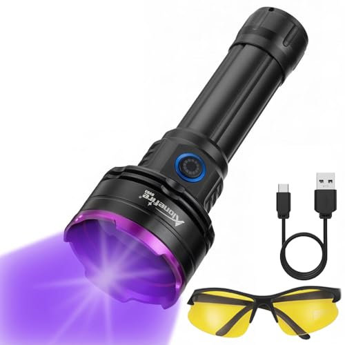 Alonefire SV83 20W 365nm UV Taschenlampe USB Aufladbar - Schwarzlicht Haustierurin Detektor, Geld-Detektor für Harz, Angeln, Skorpion, Bernstein, Mineralien - Mit UV Schutzbrille, Batterie Enthalten