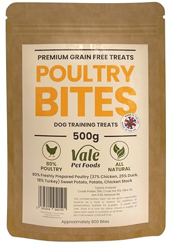 Grain Free Dog Treats 500g - Healthy Hypoallergenic Dog Training Treats - High Meat Protein Chews for Puppy, Adult & Senior - Vale Pet Foods