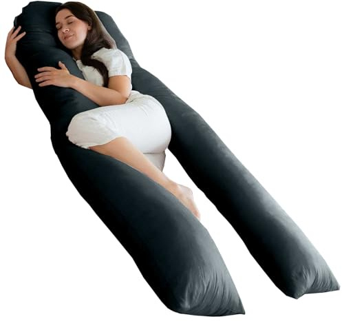 Bedding Home Charcoal 9ft U Shaped Pregnancy Pillow | Cuddle Cushion Maternity Pillow For Pregnant Women | Full Body Support Long Pillows for Sleeping (9ft Pillow, Charcoal)