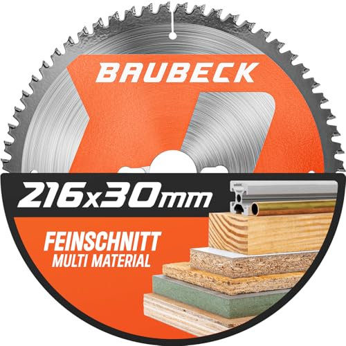 BAUBECK Lame de scie 216x30 1,8 mm coupe fine dans le bois & l’aluminium, 60 dents pour scies à onglet & sur table, compatible avec Metabo KGS 216M, GCM 8 SJL, lame circulaire 216