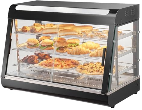 VEVOR 3-stufiger kommerzieller Speisenwärmer, 1500 W Speisenwärmer mit Licht, verstellbarer Ablage und Temperaturanzeige, 30 ℃ - 85 ℃ Dampfheizung, 130 l für Hamburger, Pizza, Brot, Brathähnchen