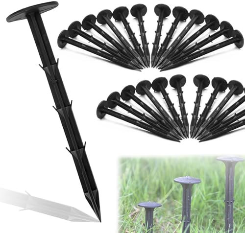 Lot de 50 sardines stables - En non-tissé - Extra solides - 6 crochets ardillons de 15,5 cm de long - Toile anti-mauvaises herbes - Ancrage au sol - Noirs