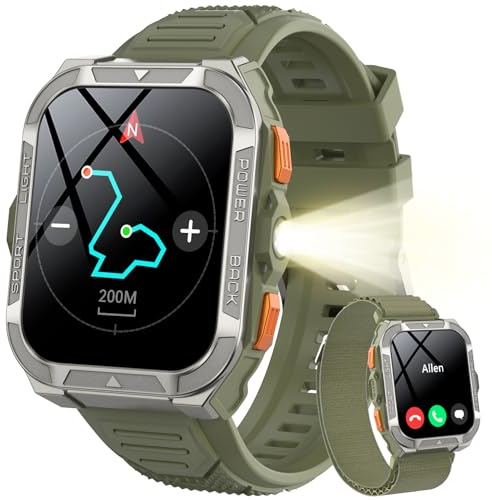 Blackview Reloj Inteligente Hombre Militar - GPS, Linterna, Brújula, AI, 1.91Smartwatch Hombre con 100+ Modos Deportivos, Llamadas/Notificación, Pulsómetro/Oxímetro/Sueño, Pulsera Actividad (W80Pro)