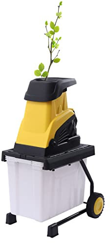 Trituradora de madera eléctrica potente de 2500 W con depósito colector de 45 L y gafas de protección, 4500 rpm, trituradora de ramas respetuosa con el medio ambiente, trituradora silenciosa para