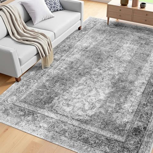 VEVOR Tapis Salon, 1,8x2,7 m, Grand Tapis Chambre Lavable Antidérapant, Poils Courts et Denses, Résistant aux Griffures Animaux, Doux et Confortable, Style Bohème, pour Chambre, Bureau, Entrée, Gris