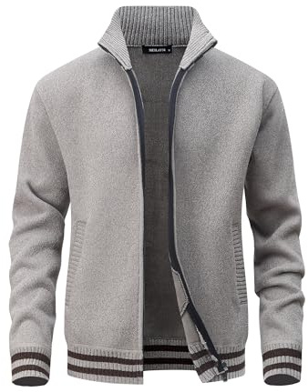 MeiLayM Uomo Invernale Cardigan con Zip Maglione Lavorato a Maglia Cappotto Stand Collare Giacca Manica Lunga in Pile Cardigans con 2 Tasche Casual Leggero Felpa