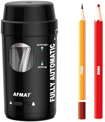 AFMAT Fully Automatic Pencil Sharpener with Container, Rechargeable Portable Desk Sharpener for 7-8mm Colored Pencils, Hands Free Pencil Sharpener for Kids Artists Home School Office Use, Black,PSX8