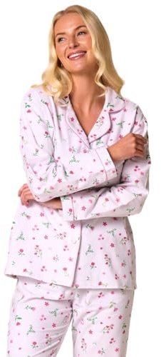 Suzy & Me Ladies 100% Brushed Cotton Winceyette Pyjamas (UK, Numeric, 8, 10, Regular, Regular, PINK DAISY)