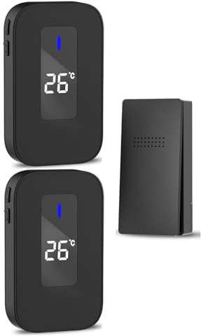 Campanello Senza Fili, HommyFine Campanello Wireless da Esterno con Termometro, Impermeabile IP44, Portata 150m con 38 Melodie per Casa, Ufficio, fabbriche e alberghi (Nero 1+2)