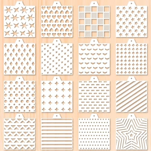 GORGECRAFT 16 Stile 14cm Cuore Aerografo Biscotti Stencil Plastica Pet Stella Riutilizzabile Glassa Reale Stencil da Forno Pois Venatura del Legno Modello Zucchero Biscotti Torta Dessert caffè