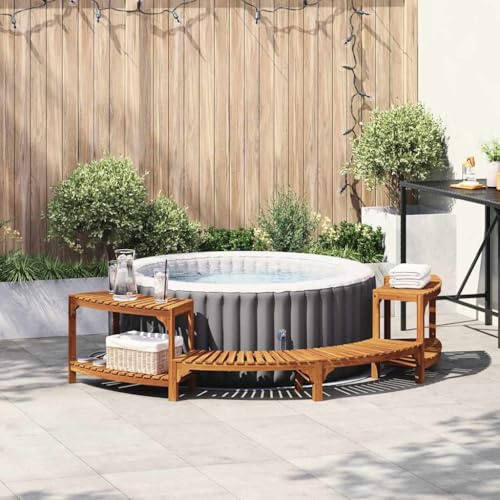 Bordo semicircolare per vasca idromassaggio in legno massello di acacia, 252 x 112 x 55,5 cm, copertura per esterni marrone resistente alle intemperie, per terrazza e giardino, design minimalista