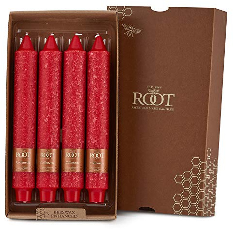 Root Candles Unscented Dinner Candles Premium Beeswax Blend Boxed Candle Set, 9-Inch, Red, 4-Count