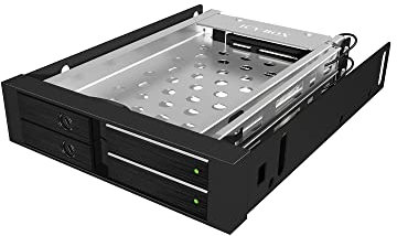 ICY BOX Dual HDD & SSD Wechselrahmen, 2x 2,5 Zoll in 1x 3,5 Zoll Schacht mit Fronttür, SATA, Metall, Schwarz